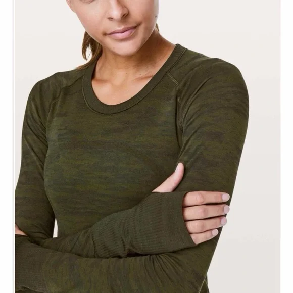 Lululemon Swiftly Tech Long Sleeve Crew Neck Top Thumb Holes Dark Olive Green - Picture 4 of 11